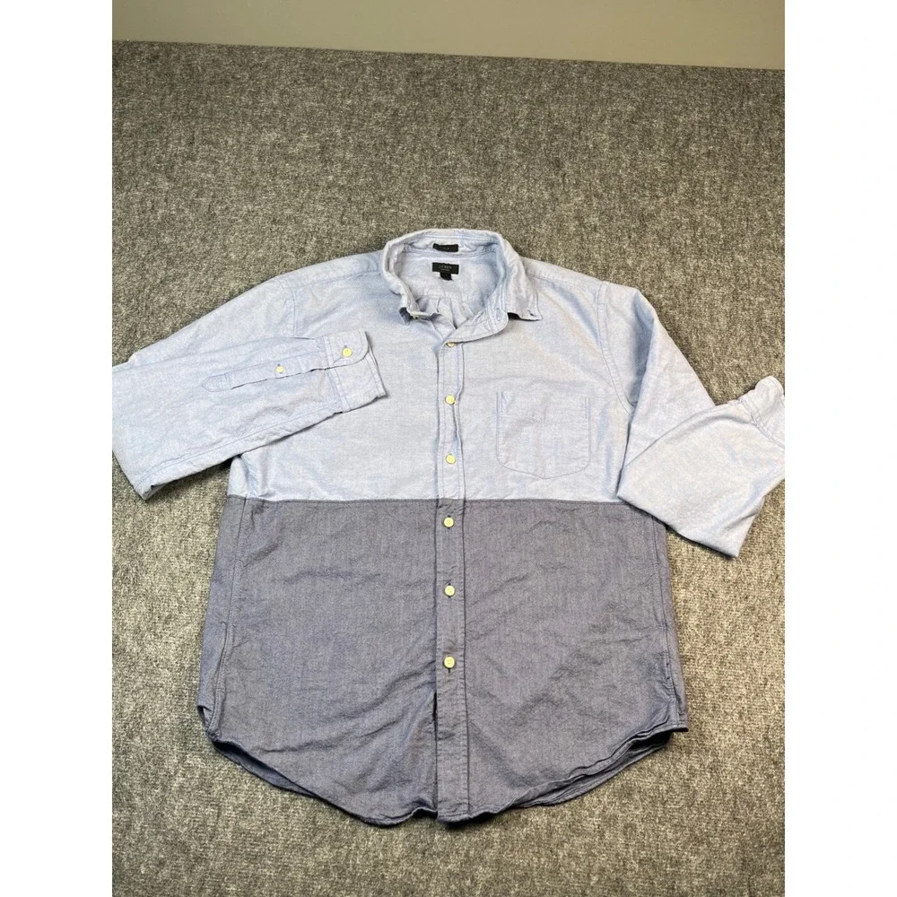 J.‎ Crew Mens Oxford Shirt Large Slim Fit Two Tone Blue Casual Button Up
